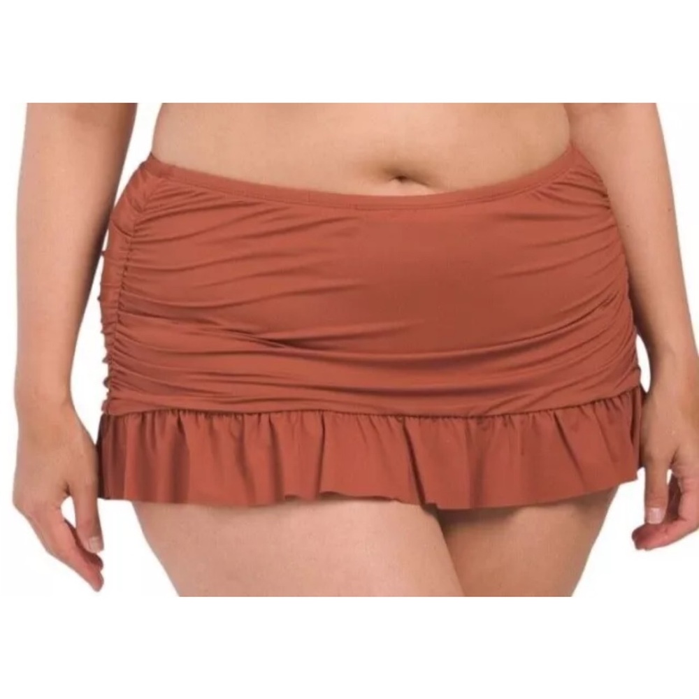 La Blanca Plus Size Beach Ruffle bathing suit Skort Bottom Brown NEW 18W women’s